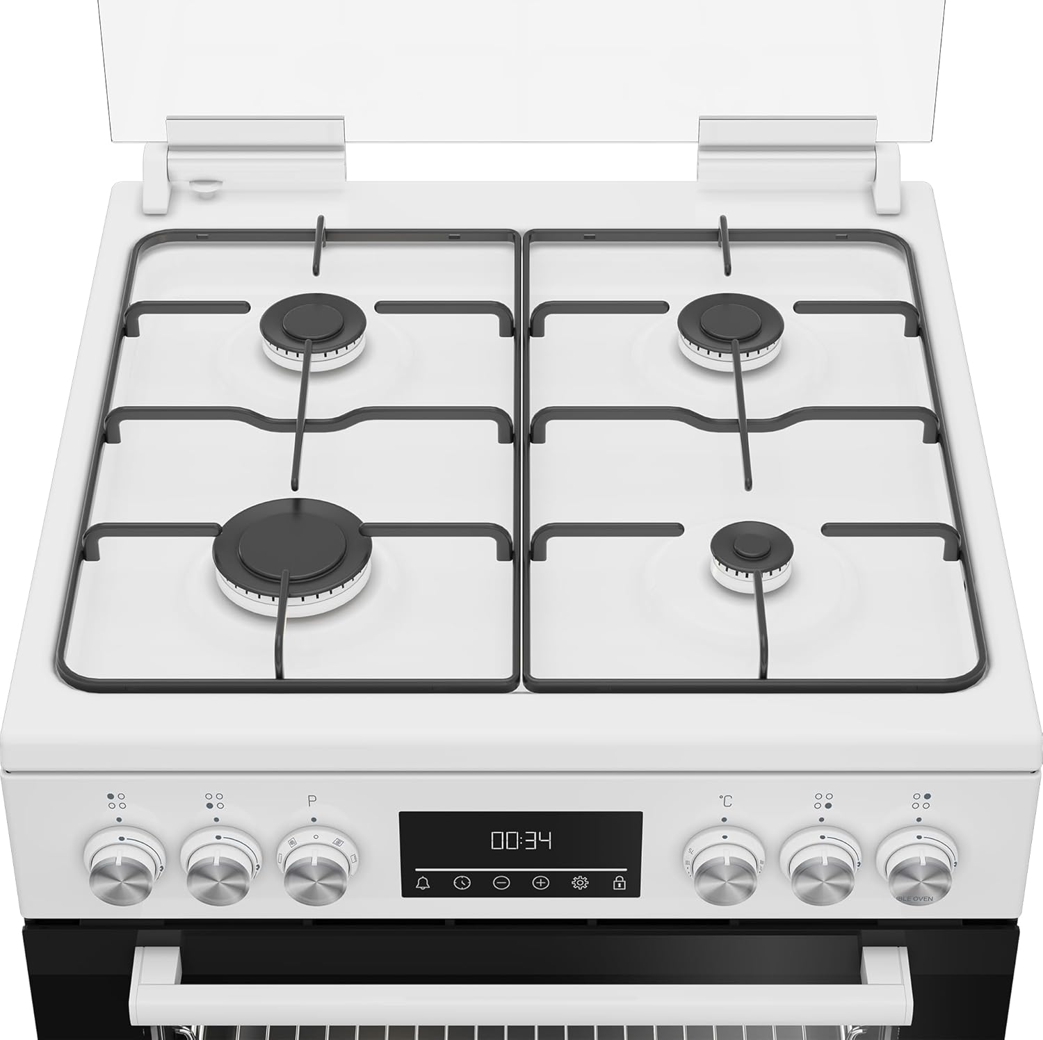 Beko FBM62320WDSL Freistehender Herd, Multifunktionsofen mit Gaskochfeld, 72 l Garraum-Volumen, 4 Kochzonen, 8 Heizarten, Seitengitter, Multifunktionsdisplay, Weiß