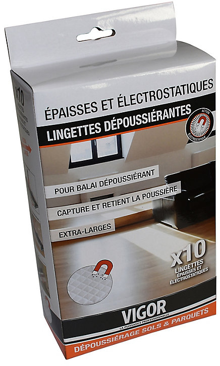 Recharge 10 lingettes dépoussiérantes et électrostatiques pour balai Maxi Vigor 46 x 15 cm blanc