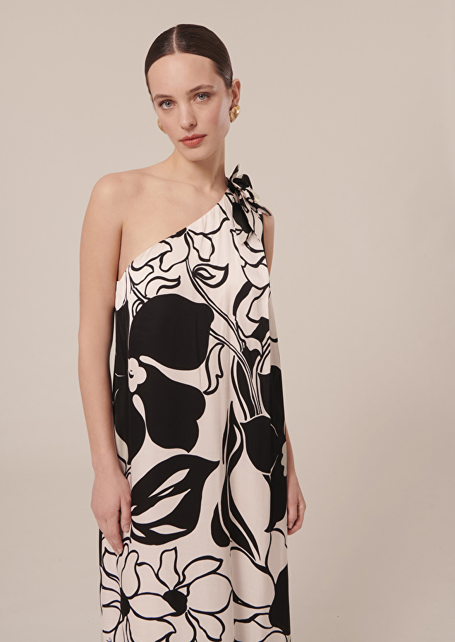 Robe Rekiaécrue imprimée à fleurs noires