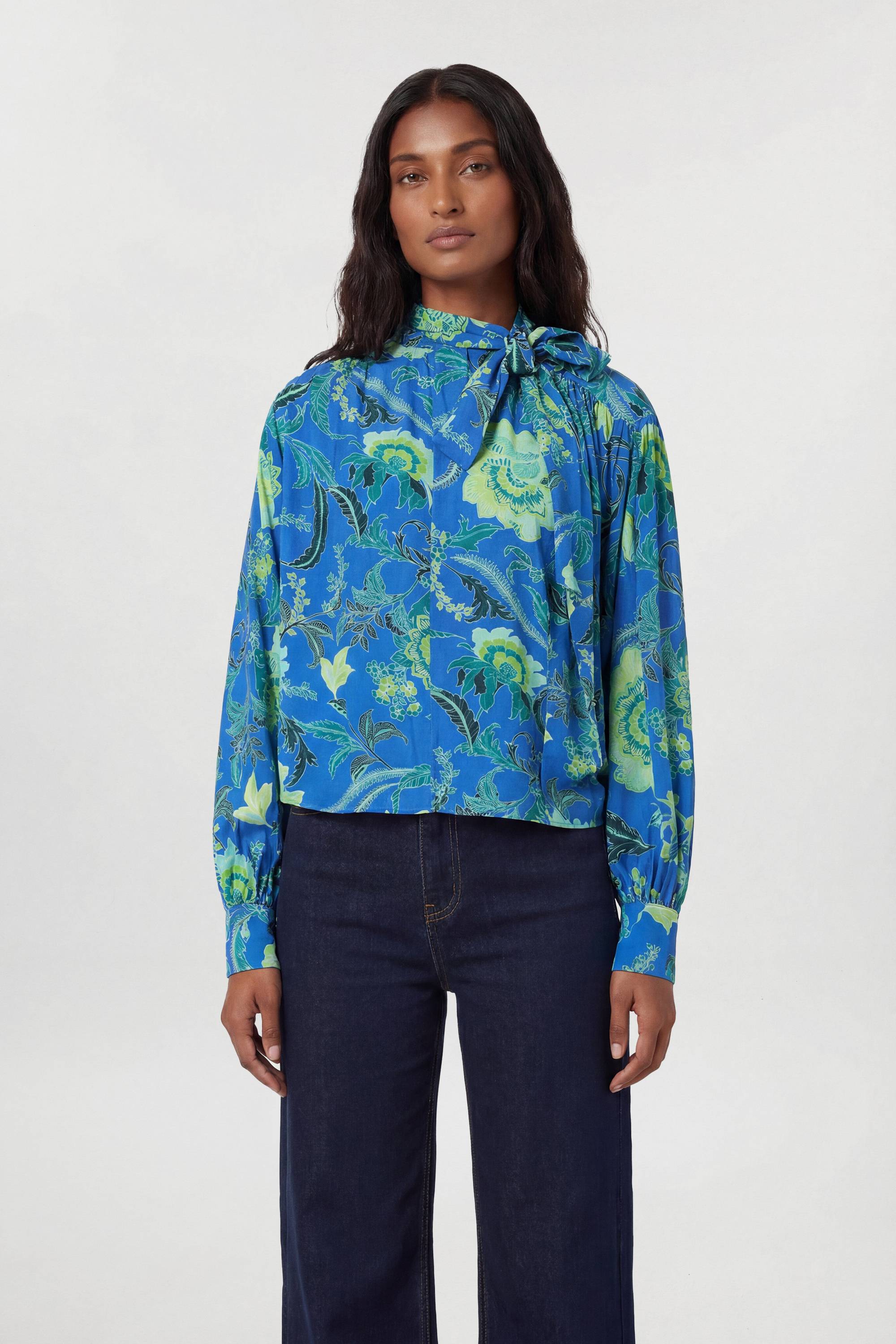 KarenMillen Chemisier En Viscose Tissée À Rayures Contrastées Et Motif Floral Bleu