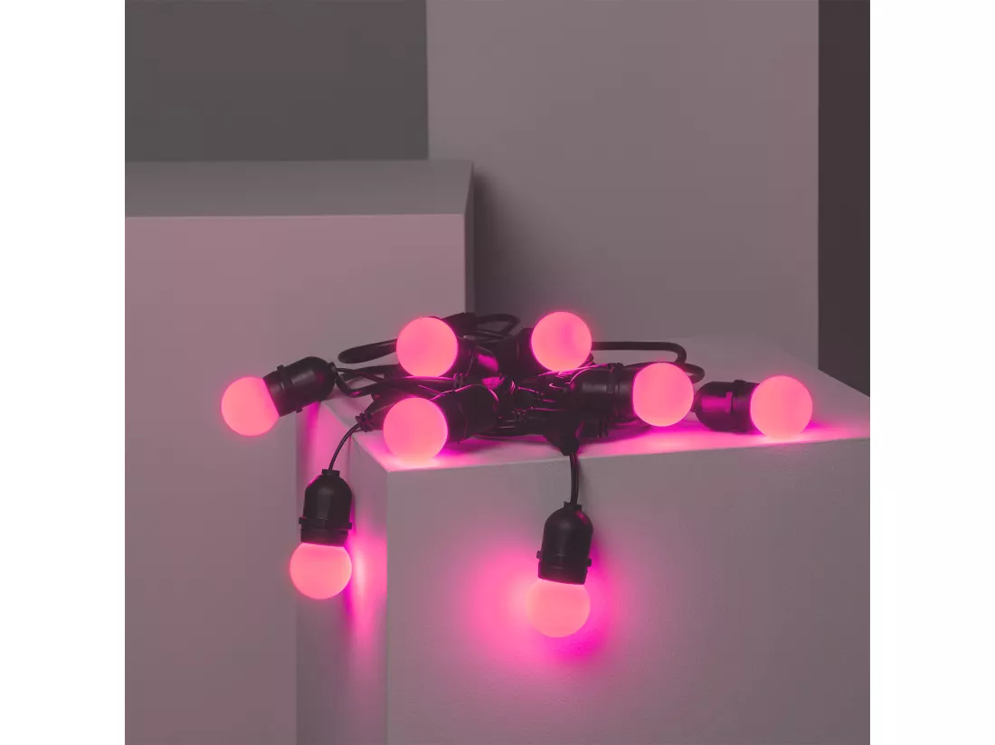 Kit Guirlande Waterproof 5.5m Noire + 8 Ampoules LED E27 G45 3W de Couleurs Rose