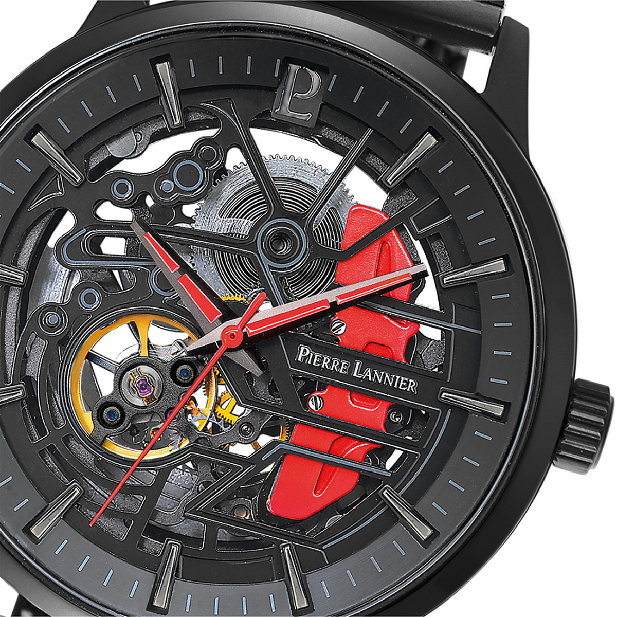 Montre PIERRE LANNIER paddock homme automatique, bracelet cuir noir