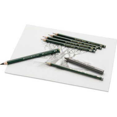 FABER-CASTELL Crayon graphite CASTELL 9000, étui métal de 6