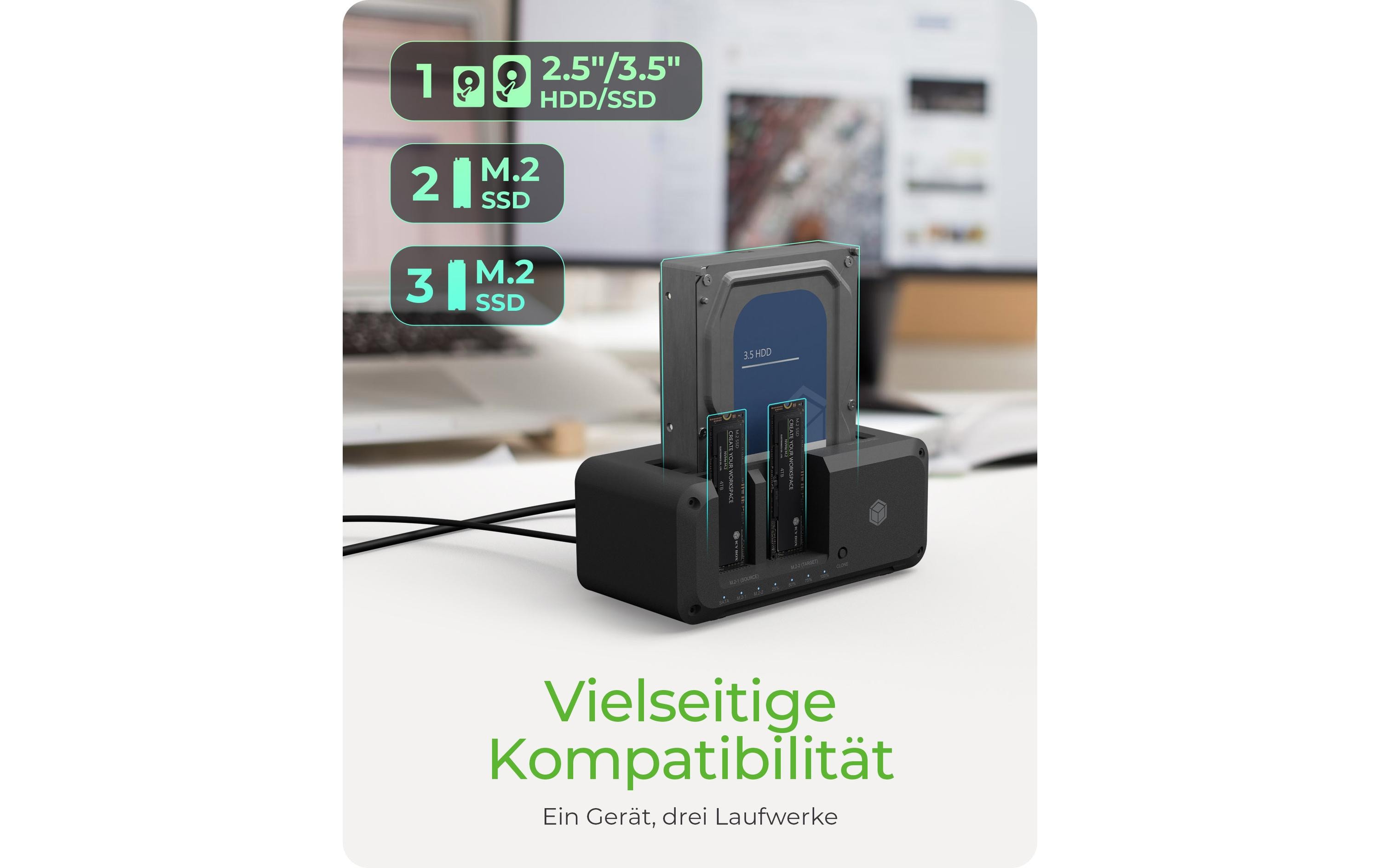Docking- und Klonstation IB-2924 MSCL-C31Clone & DockingStation für SATA & M.2 HDDs/SSDs mit USB 3.2 Gen 1 Type-C Anschluss