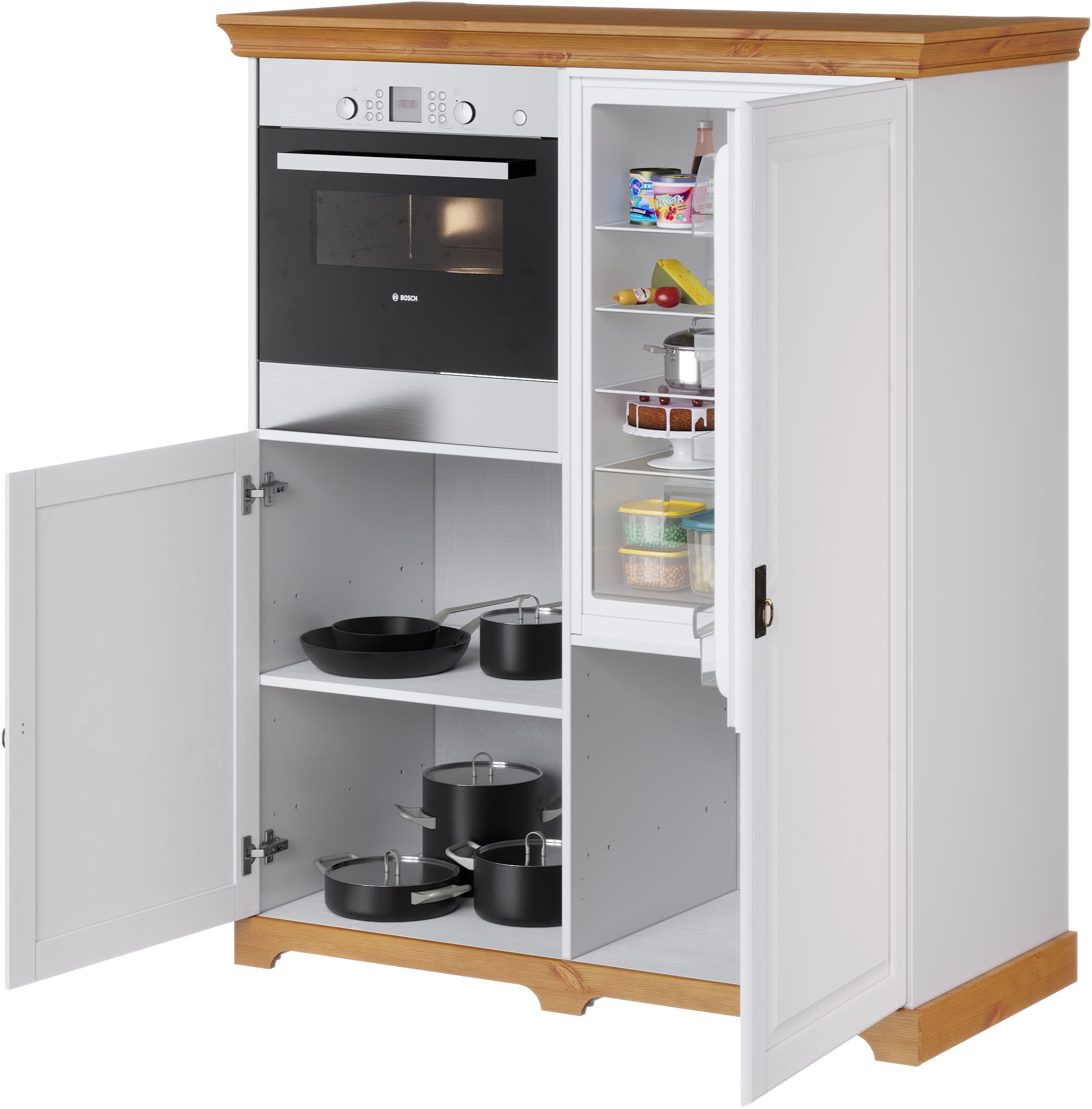 Home affaire Backofen/Kühlumbauschrank »Rügen« Breite 127 cm, Kiefer massiv, Nische für Kühlschrank