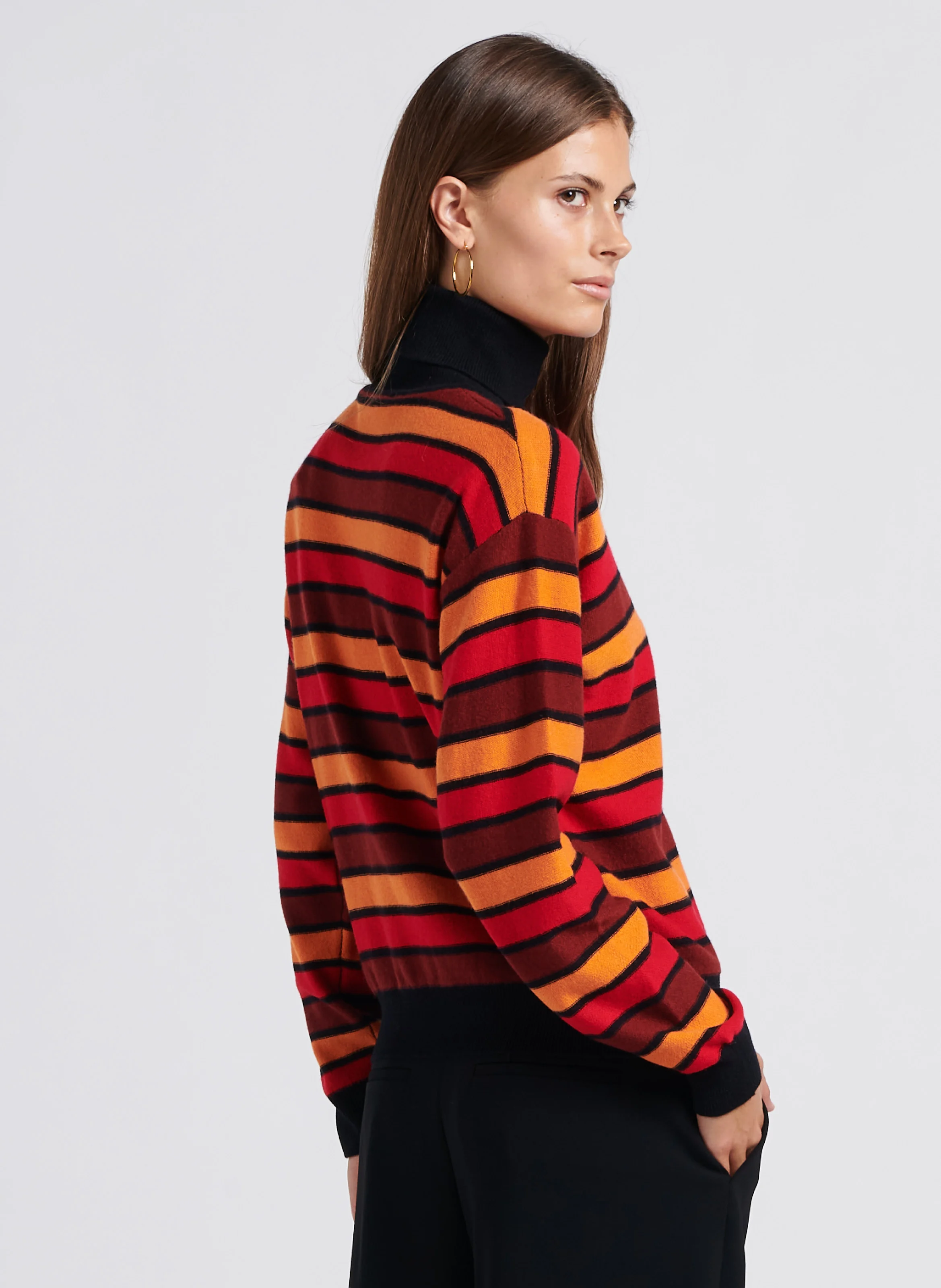 Pull col roulé rayé en laine mélangée| Rouge