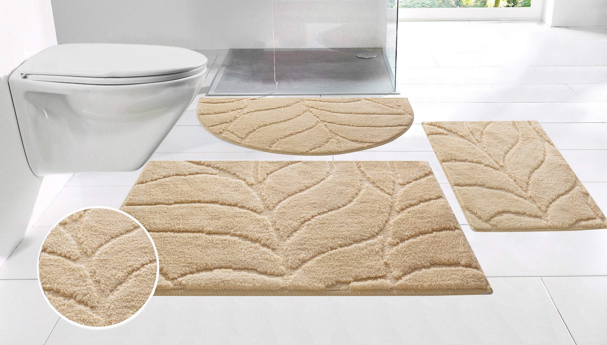 my home Badematte »Epense, Badvorleger, Badezimmer Teppich, Duschmatte mit Blattstruktur« Höhe 10 mm rutschhemmend beschichtet fussbodenheizungsgeeignet | schnell trocknend Badteppich, Uni, Blätter, Hoch-Tief, verschiedene Farben und Grössen