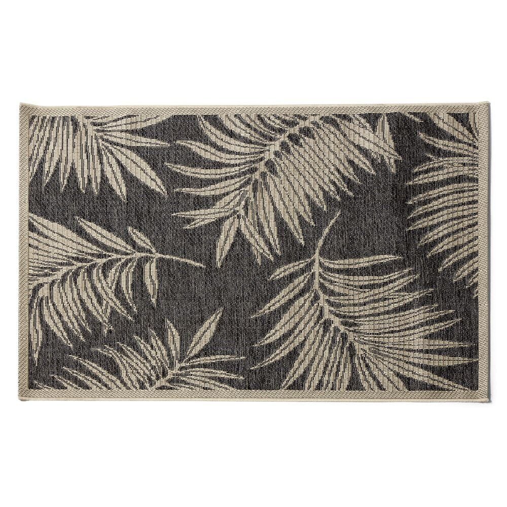 Tapis de jardin Louxor motif feuilles de palmier noir gris 120x180cm