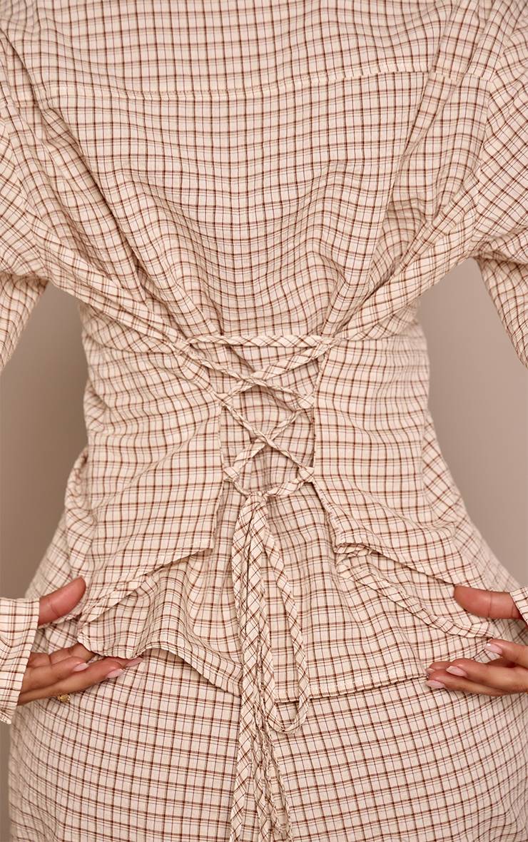 Gris Pierre Ensemble Chemise Cintrée À Carreaux Avec Nœud Dans Le Dos Petite
