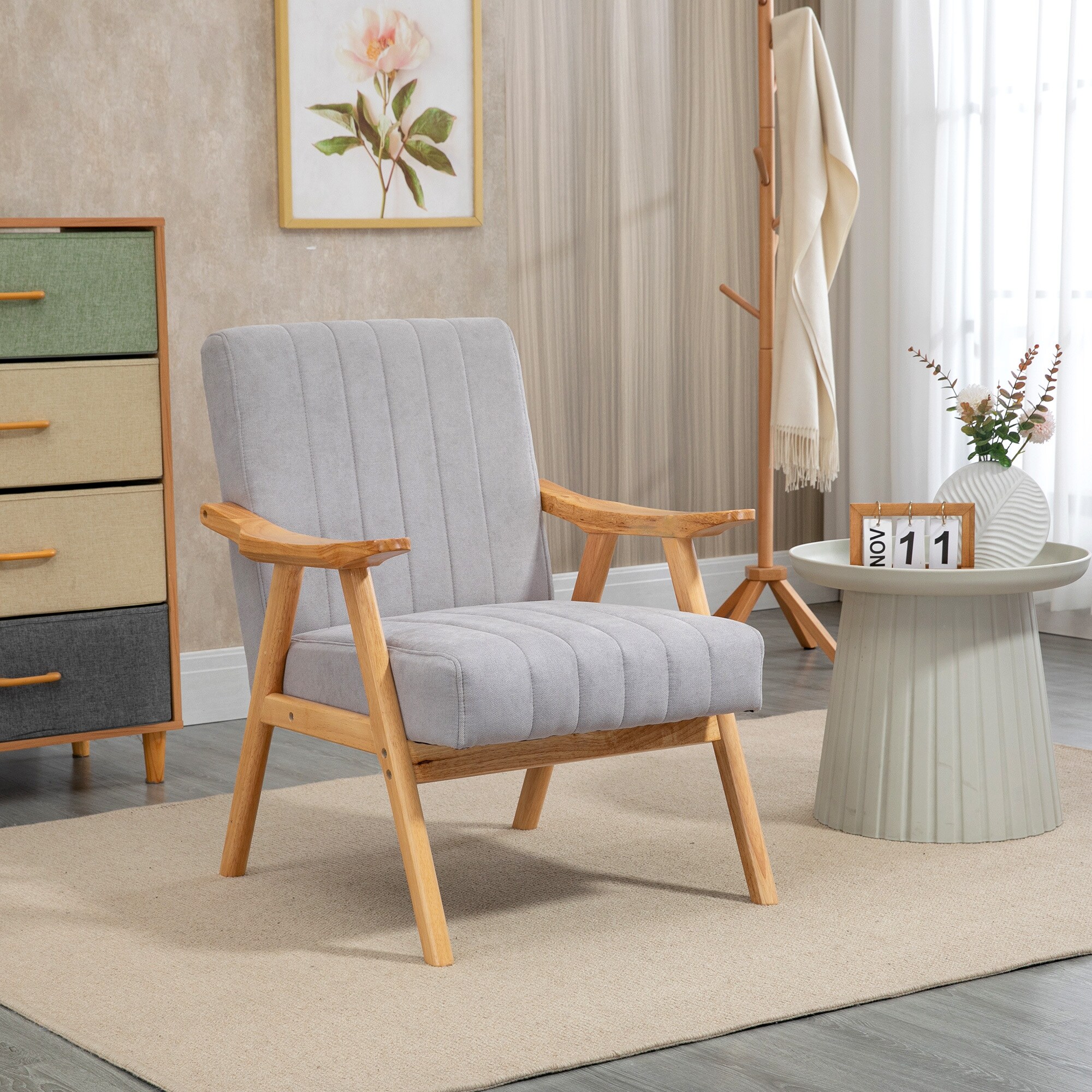 HOMCOM Polstersessel mit Armlehne grau 68L x 74B x 82H cm