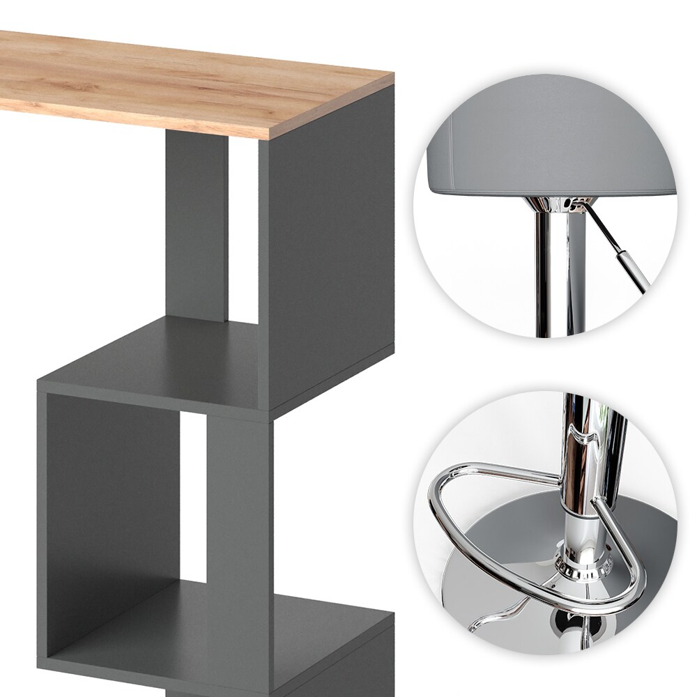 Vicco Bartisch Vincent Anthrazit-Goldkraft Bartresen Stehtisch Tresentisch Bistrotisch Bar inkl. Barhocker