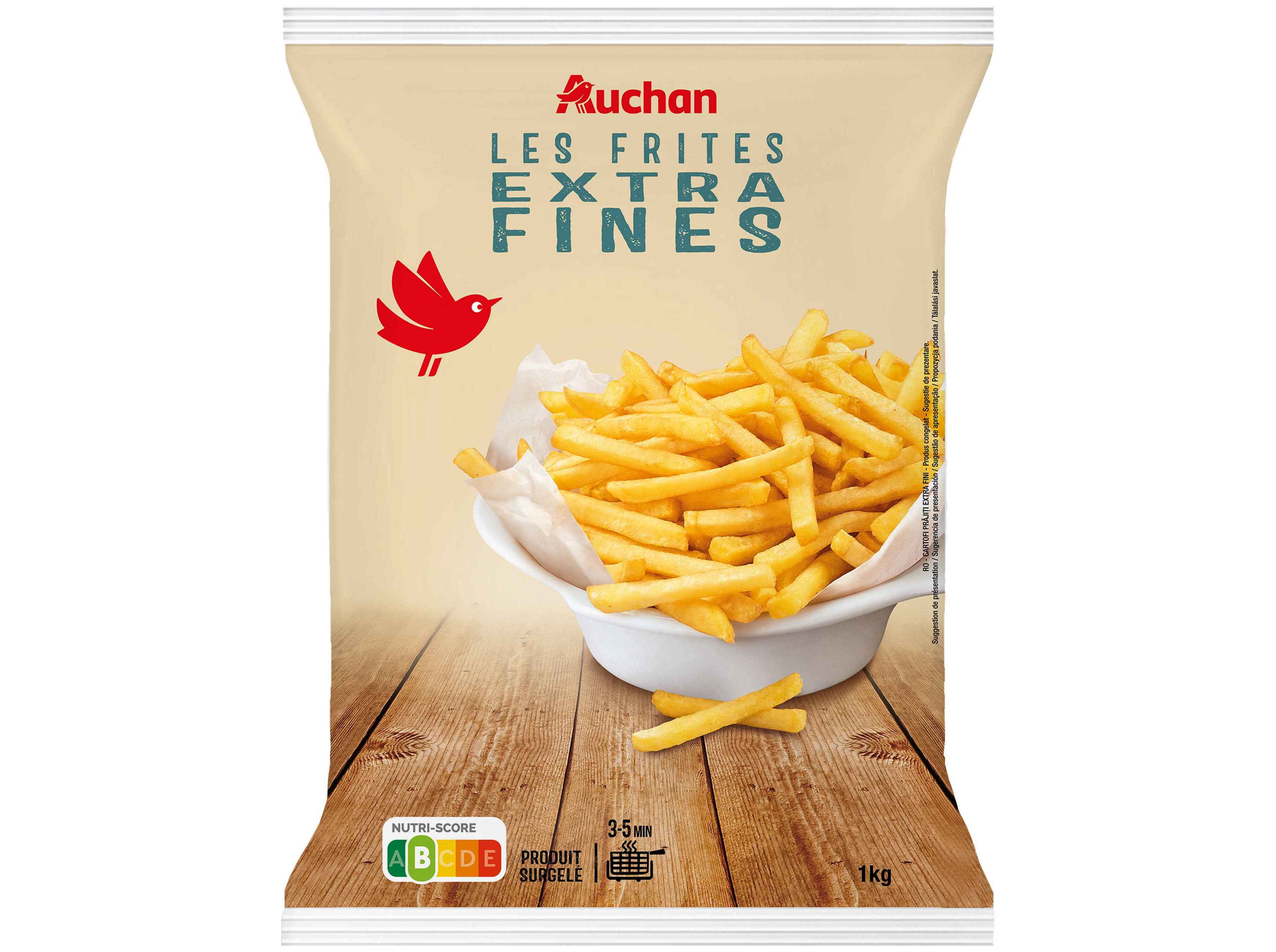BATATAS AUCHAN PRÉ-FRITAS PALITOS EXTRAFINAS GIRASSOL 1KG