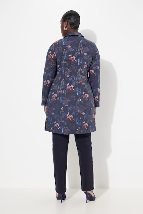 Jacquard-Jacke, florales Design, Hemdkragen, Langarm