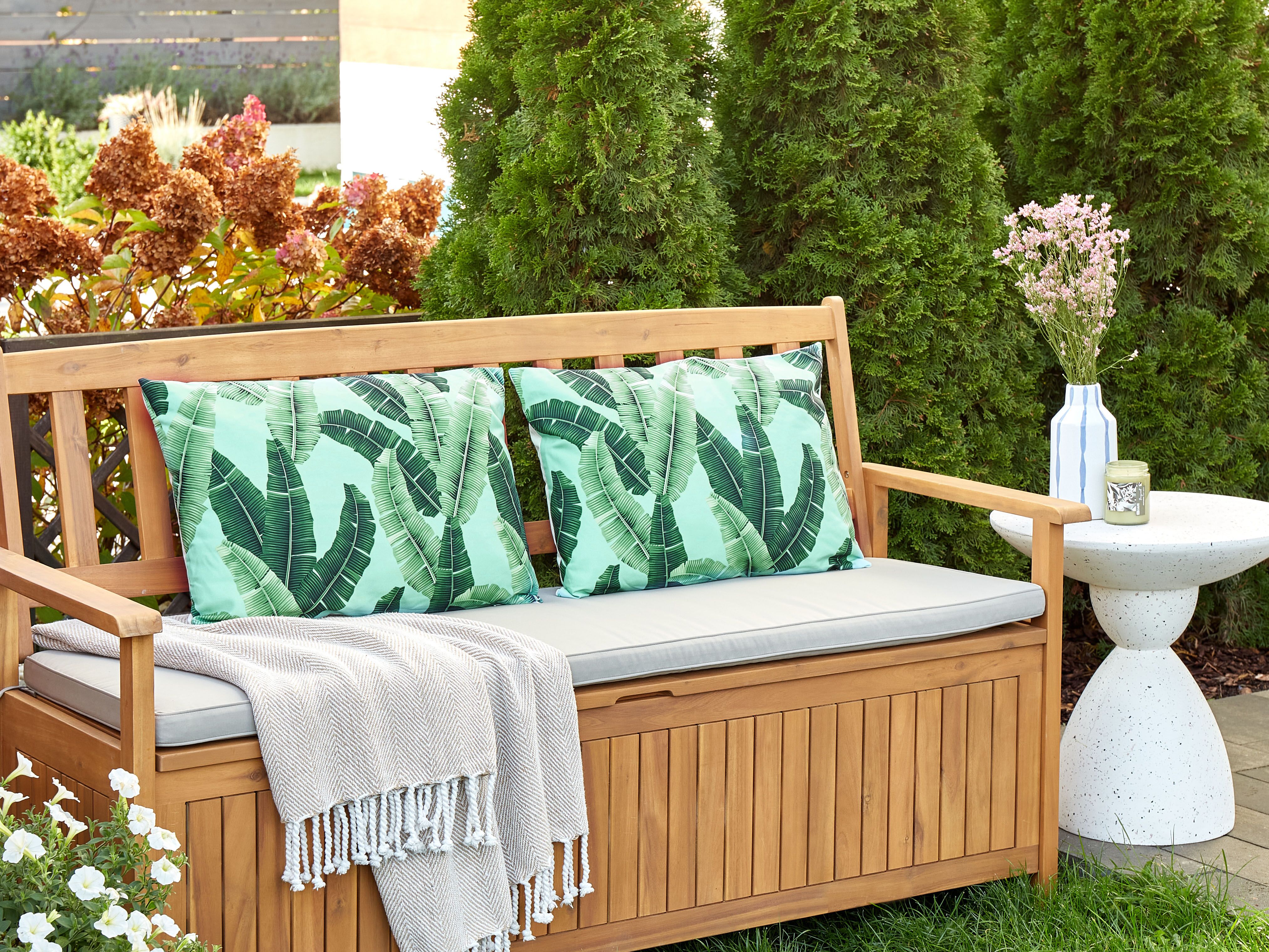 Set van 2 tuinkussens BOISSANO bladpatroon 40 x 60 cm Groen
