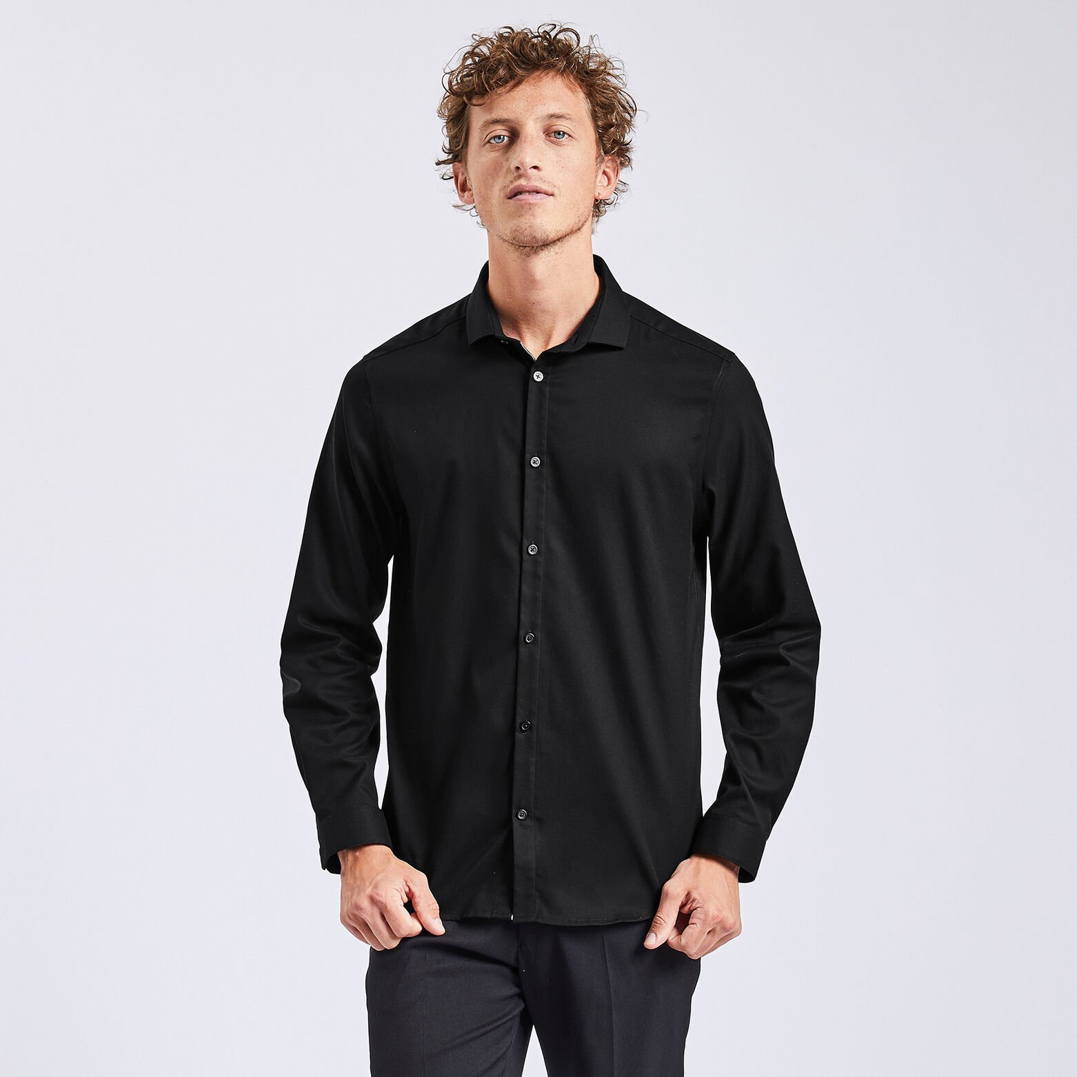 Chemise slim sans repassage unie coton Noir