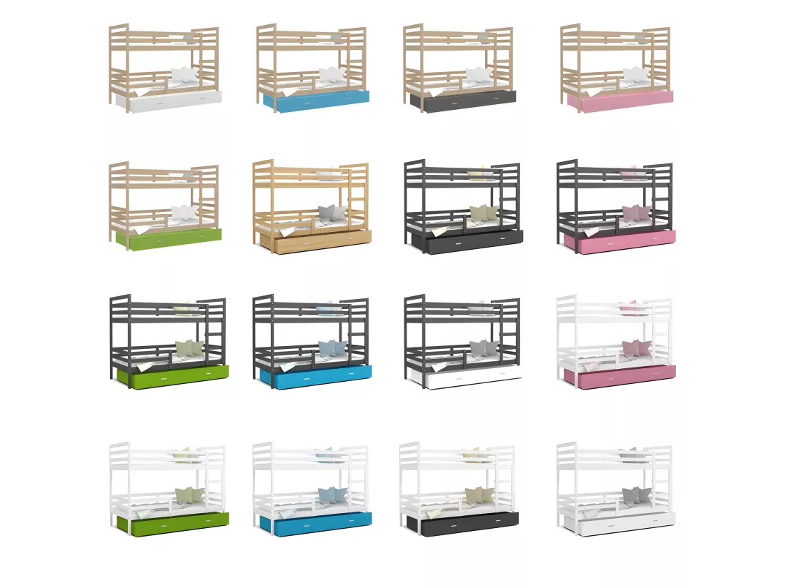 Lit Superposé Milo 90x190 Blanc - blanc Livré avec sommiers, tiroir et matelas en mousse de 7cm