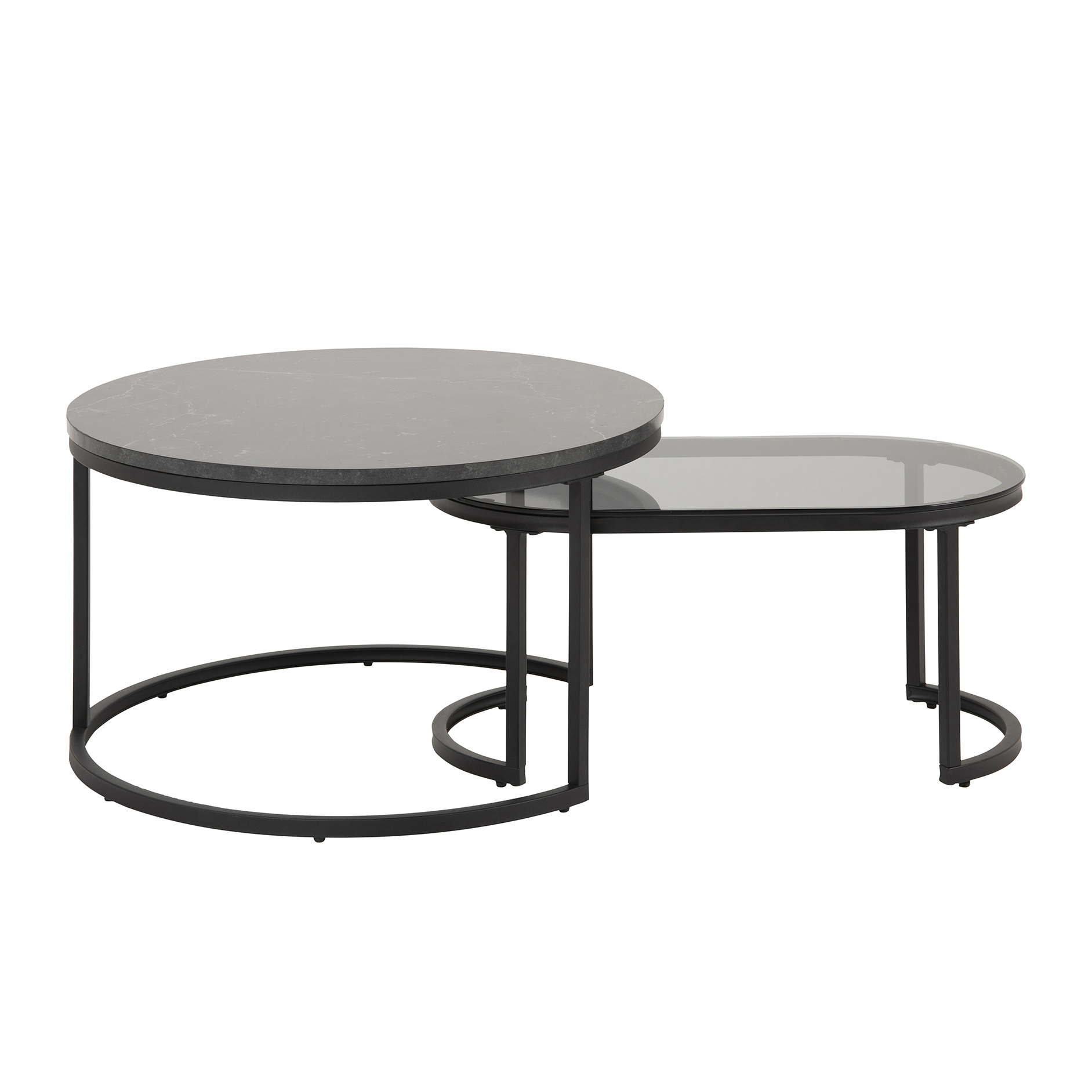 2-teiliges Couchtisch-Set SPIRO - schwarz - Marmoroptik