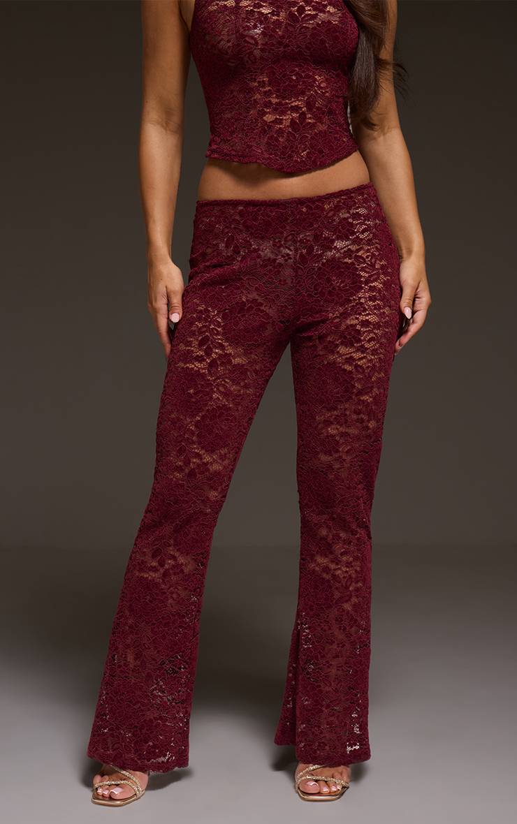 Dark Wine Ensemble Coordonné Dentelle Taille Mi-haute Évasé Skinny