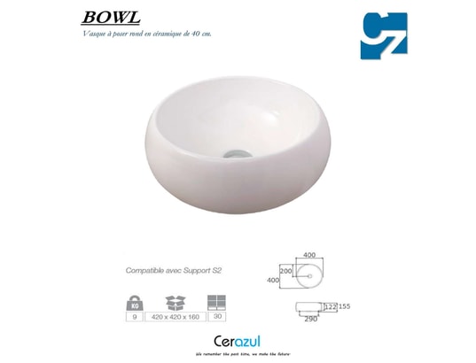 CERAZUL - Vasque à poser céramique blanc ronde ø40*h15,5cm, bowl céraz...