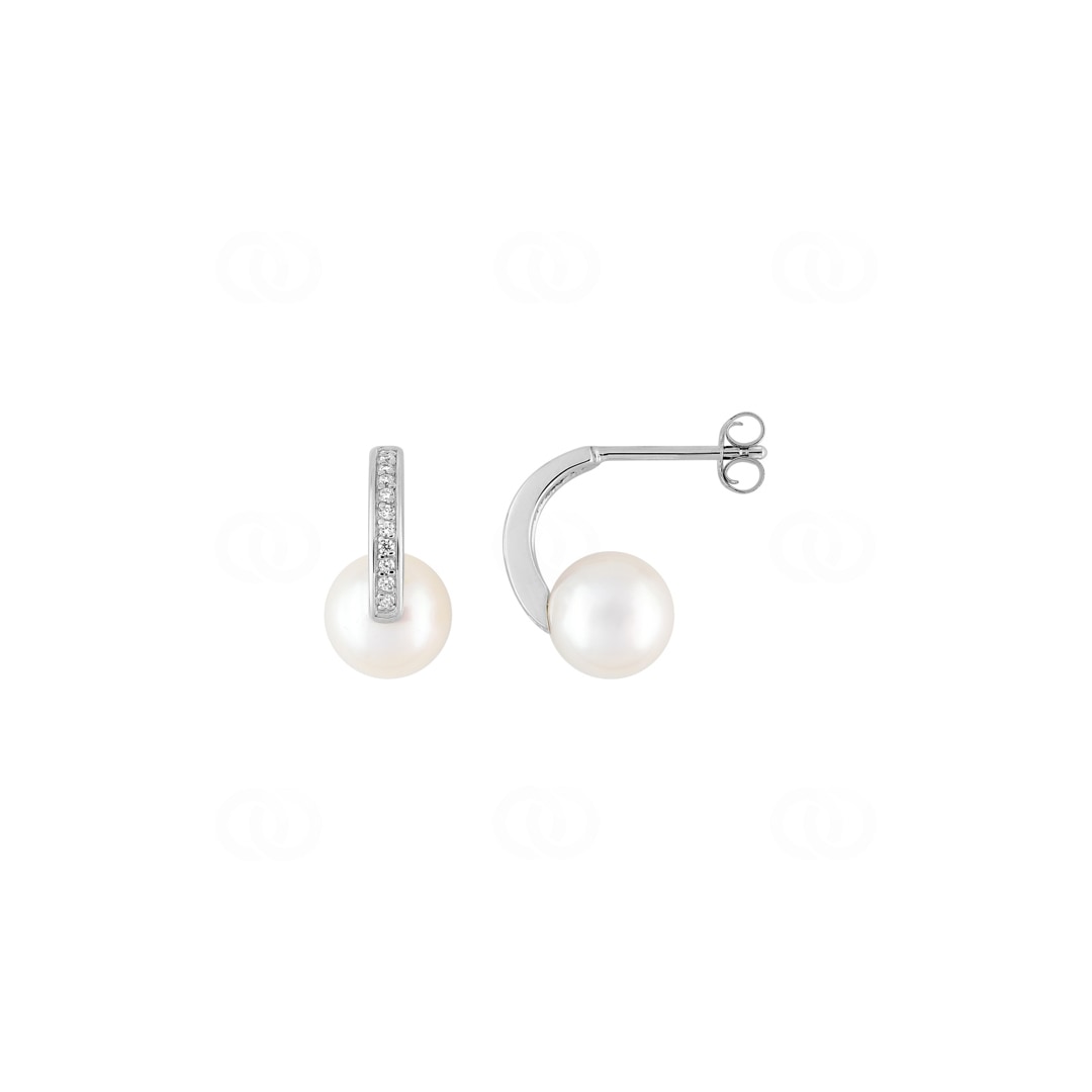 Ohrstecker 925 Silber rhodiniert mit Kunstperlen 8mm & Zirkonia