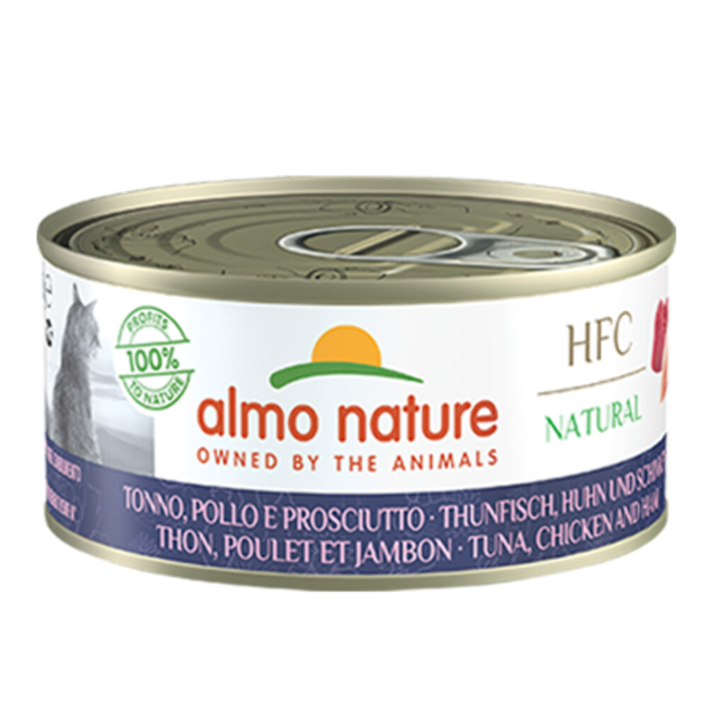24x Almo Nature HFC Natural Kattenvoer Nat Blik Tonijn, Kip & Ham150 gr