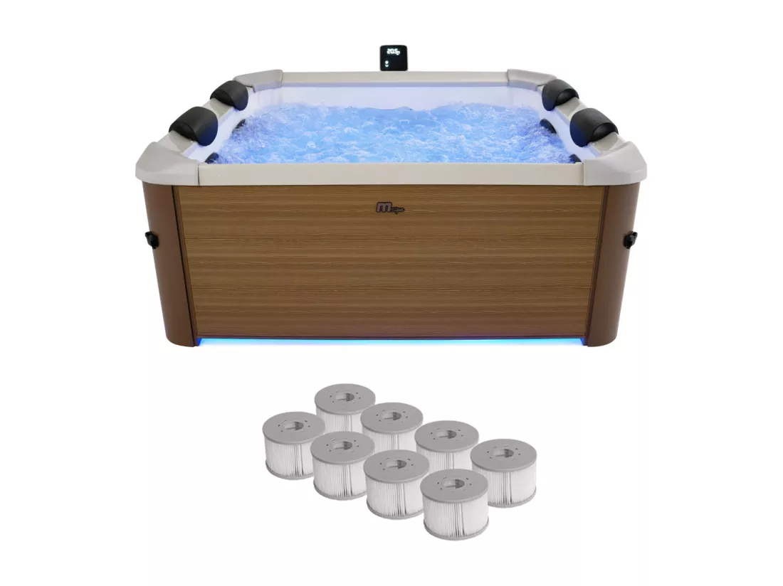 Spa rigide 6 places hydromassages. 4 coussins + 8 filtres. OSLO AMBER. beige. L 160 x P 160 x H 65 cm