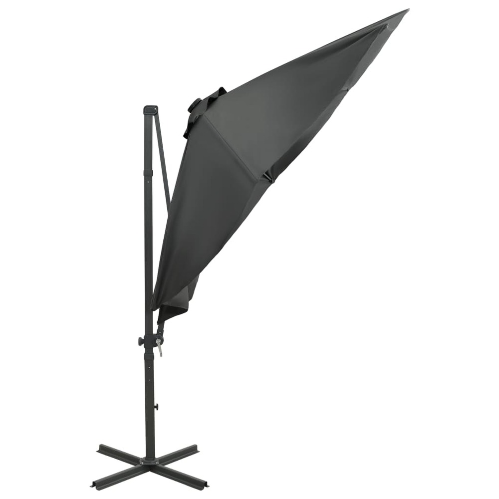 Parasol meuble de jardin déporté avec mât et lumières led 300 cm anthracite