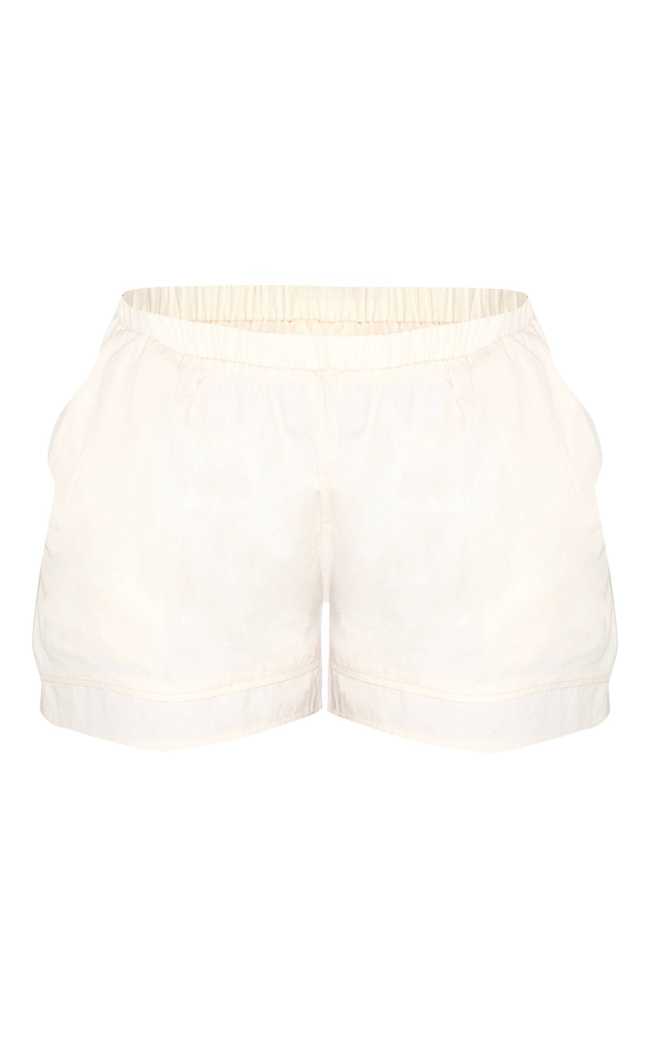 Crème Short Fluide Coordonné En Coton Tissé Avec Détails Plissés Pour Femmes Grandes Tailles
