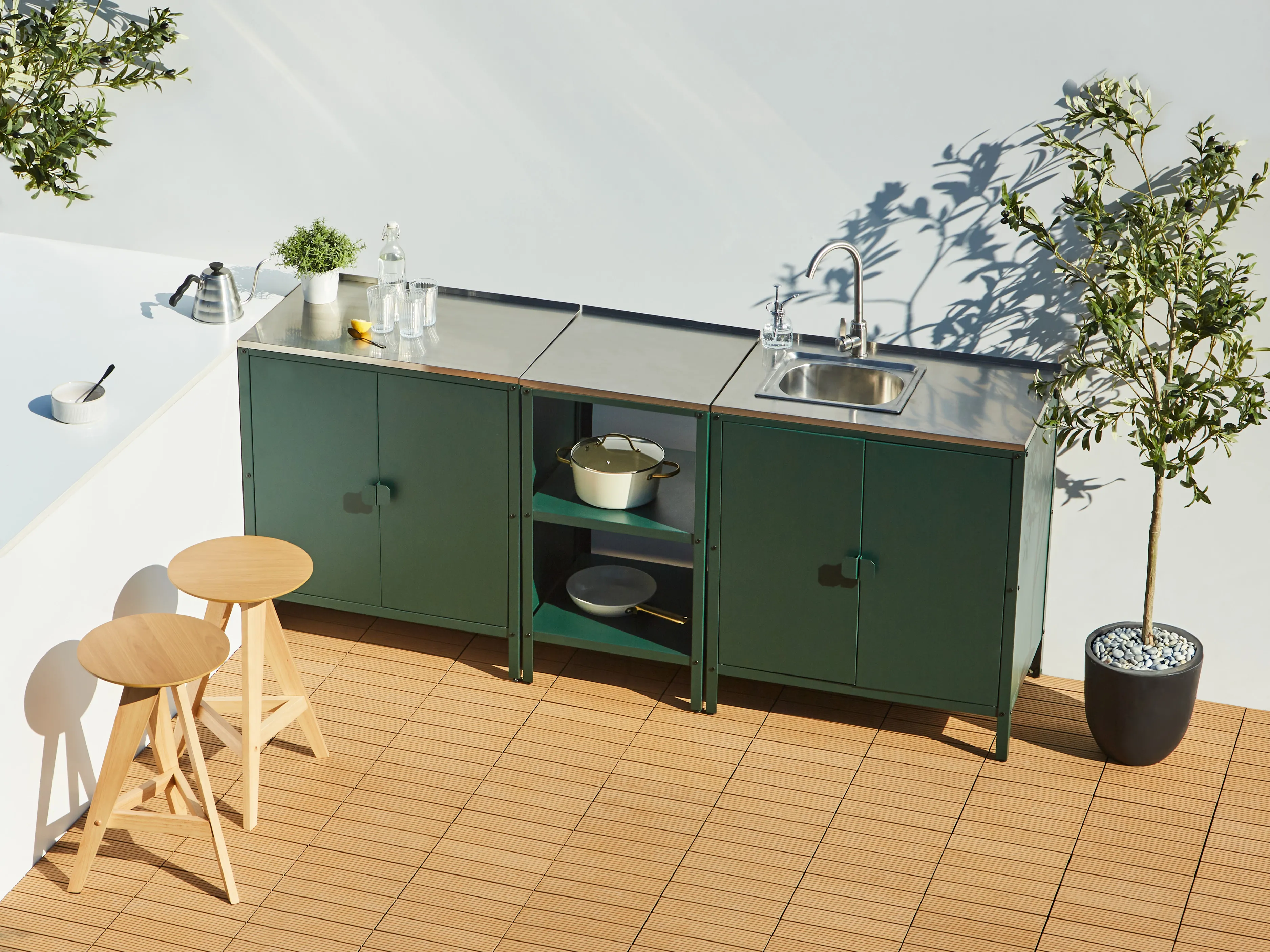 Tuin keukenset 3-delig met spoelbak VILAMA Metaal Groen