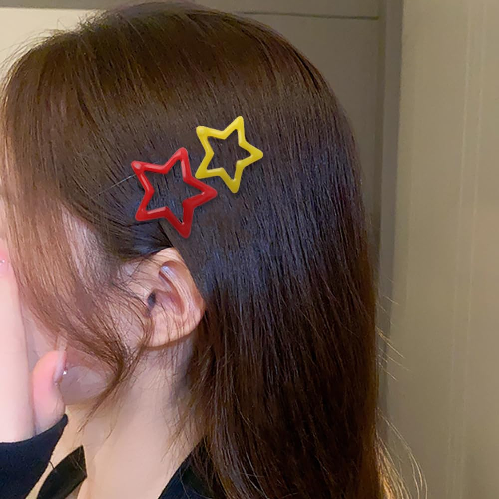 (10er Set) Haarspangen Metall Klammern Neon Clips Glow in the Dark Haarschmuck Fluoreszierend Stern - Bunt