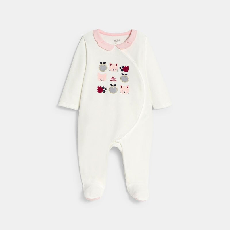 Dors-bien velours animaux de la forêt blanc bébé fille Blanc