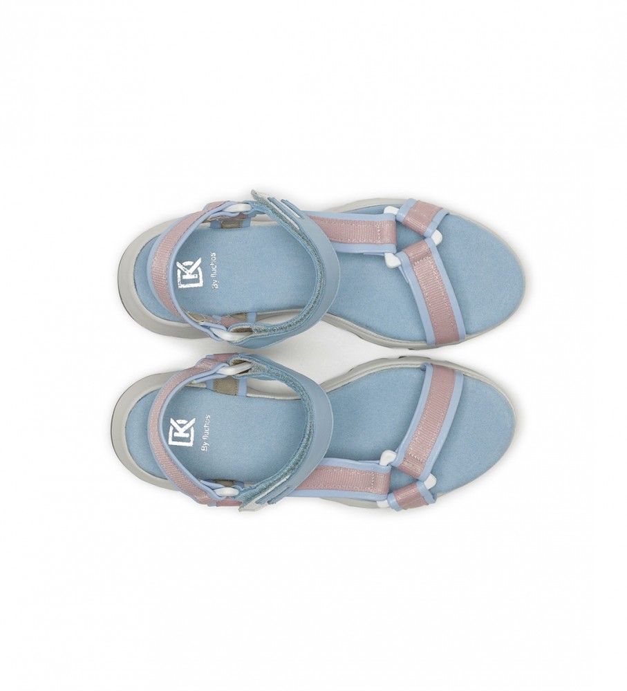 Sandálias Dorking by Fluchos Lais D9022 em couro azul - Salto plataforma de 6 cm -