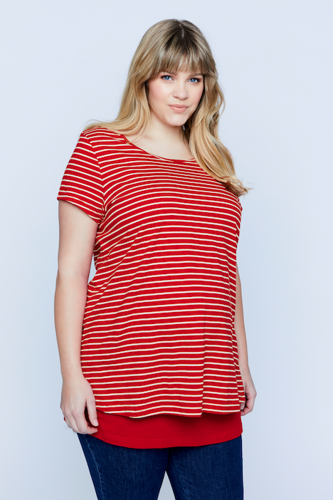 Bellieva-Shirt, doppellagig, Ringel Shirt, längeres uni Top, Biobaumwolle, GOTS