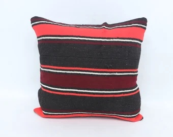 Kussen kelim vintage 50x50 cm stripe brown coral pink