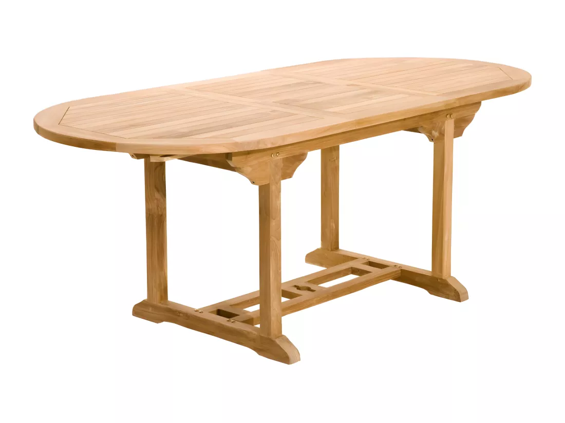 HARRIS - Table de jardin 6/8 personnes - ovale extensible - 150/200*90 cm en bois Teck brut