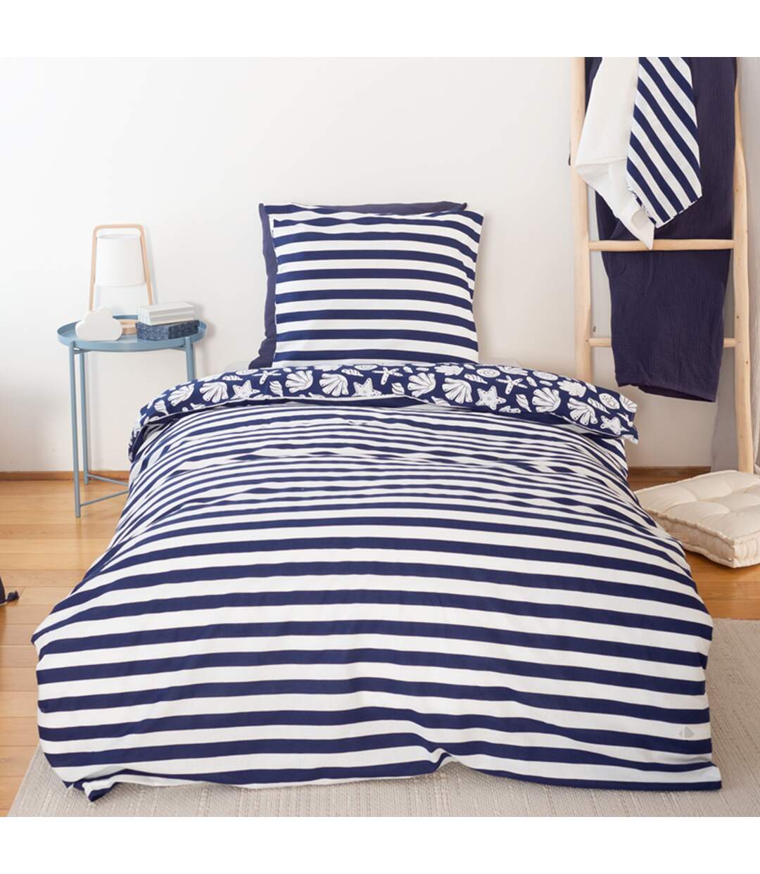 Parure de lit 260x240 cm coton BCI adouci CAPRI Bleu 3 pièces
