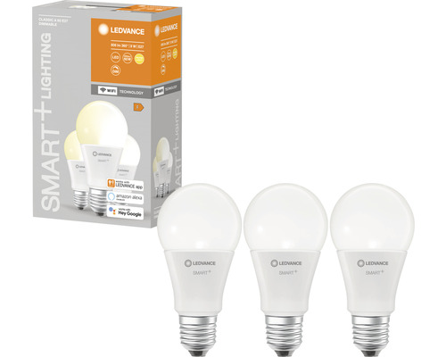 Ledvance Smart WIFI LED-lampen, dimbaar, A60 E27/9W (60W), mat, 806 lm, 2700 K warm wit, 3-pack
