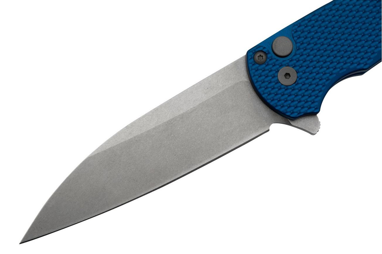 Pro-Tech Malibu 5305-Blue, Stonewashed Magnacut Wharncliffe, Blue Textured Aluminum zakmes