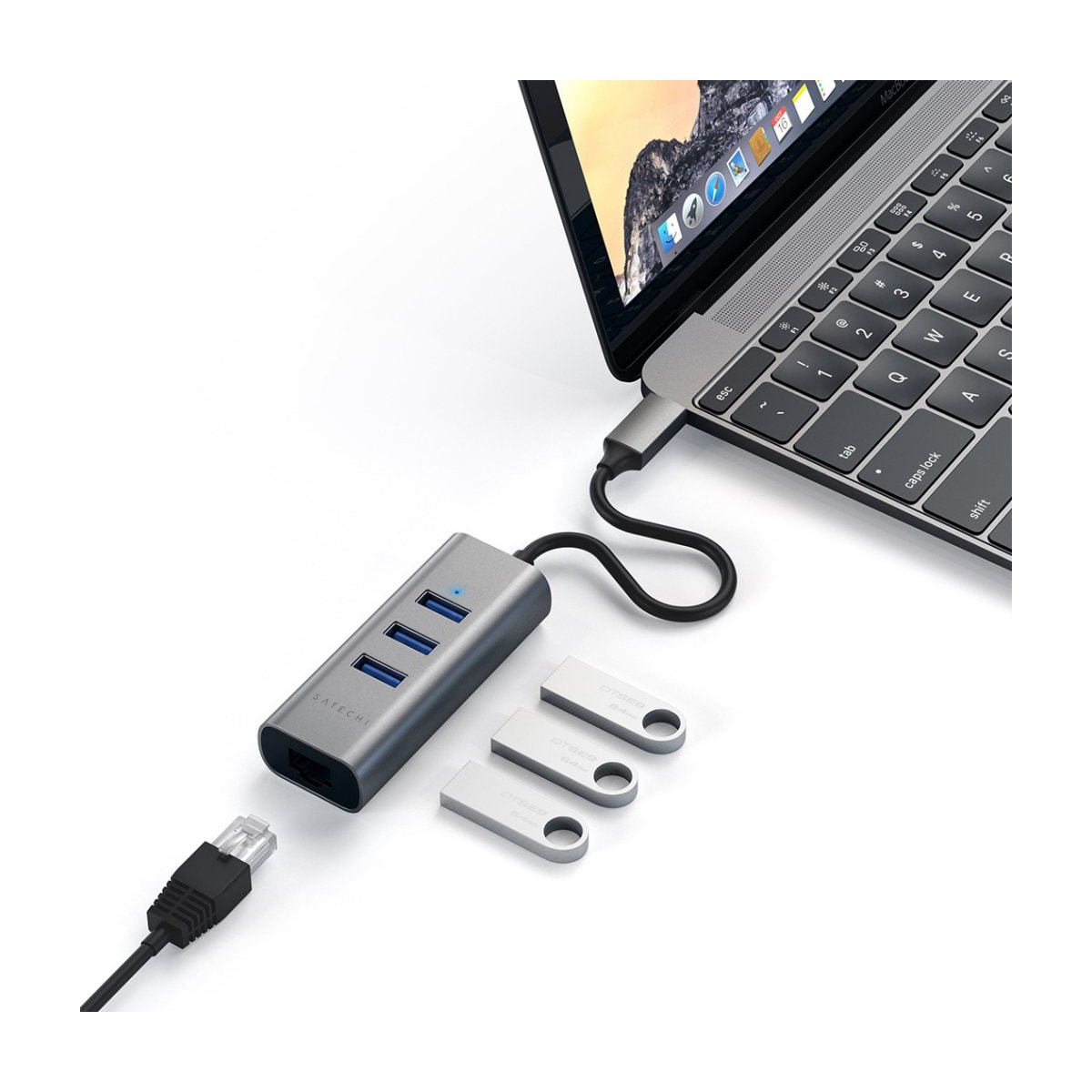 Satechi Type-C 2-in-1 USB Hub Ethernet Space Gray