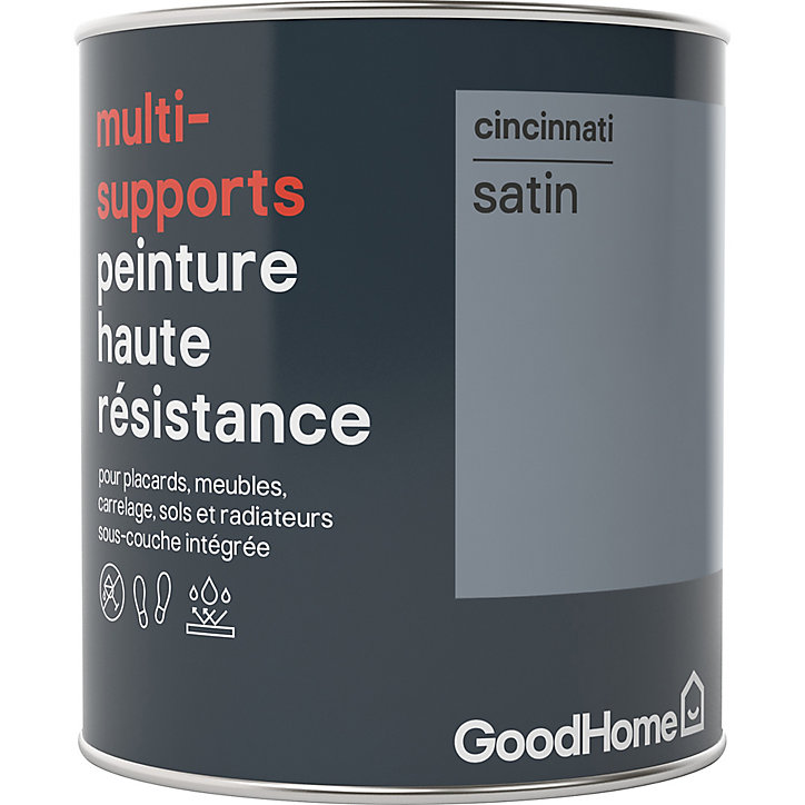 Peinture haute résistance multi-supports GoodHome gris Cincinnati satin 0,75L