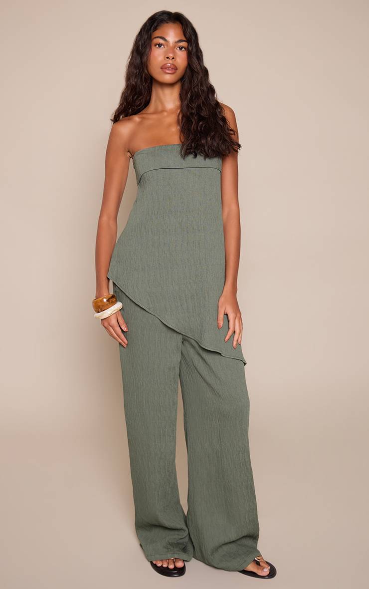 Kaki Pantalon Large Texturé Ensemble Coordonné