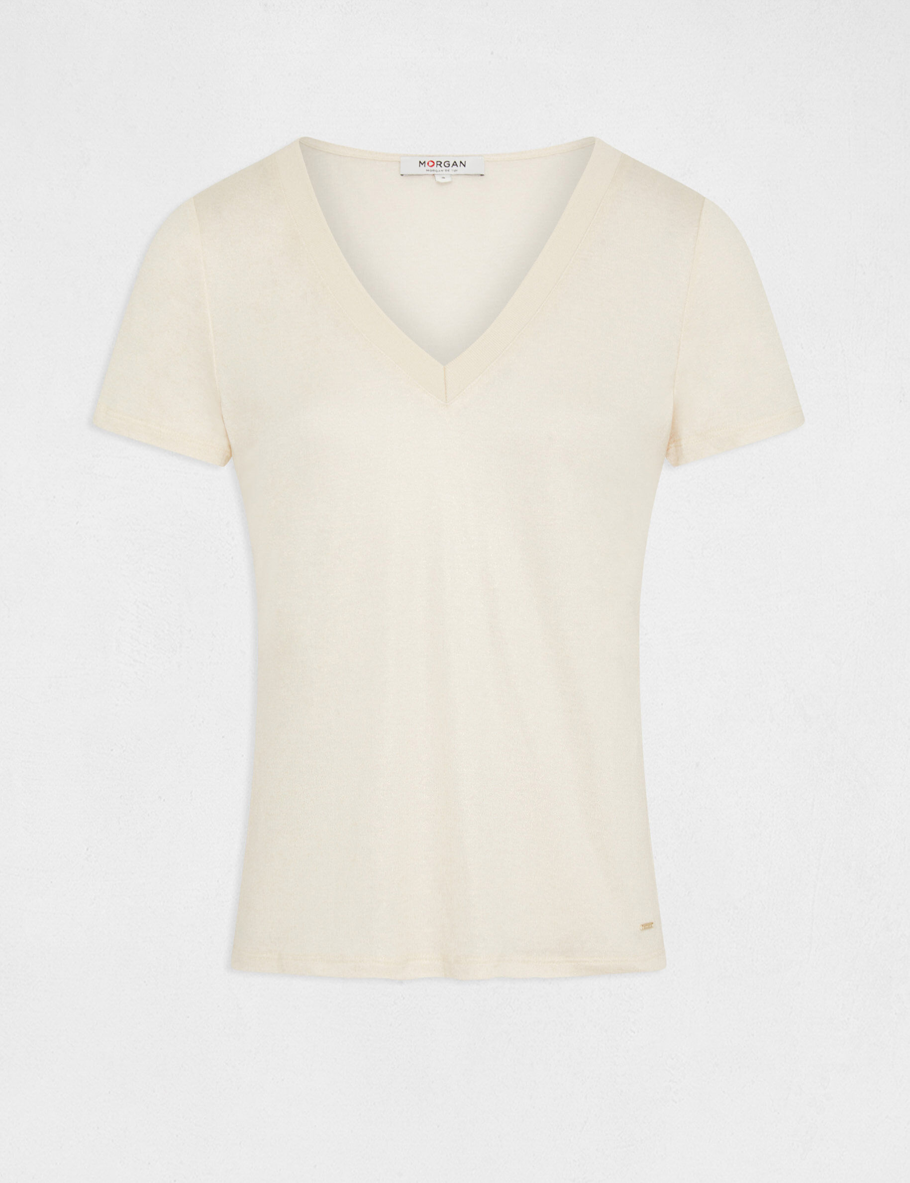 T-shirt manches courtes fils métallisés ivoire femme - ivoire