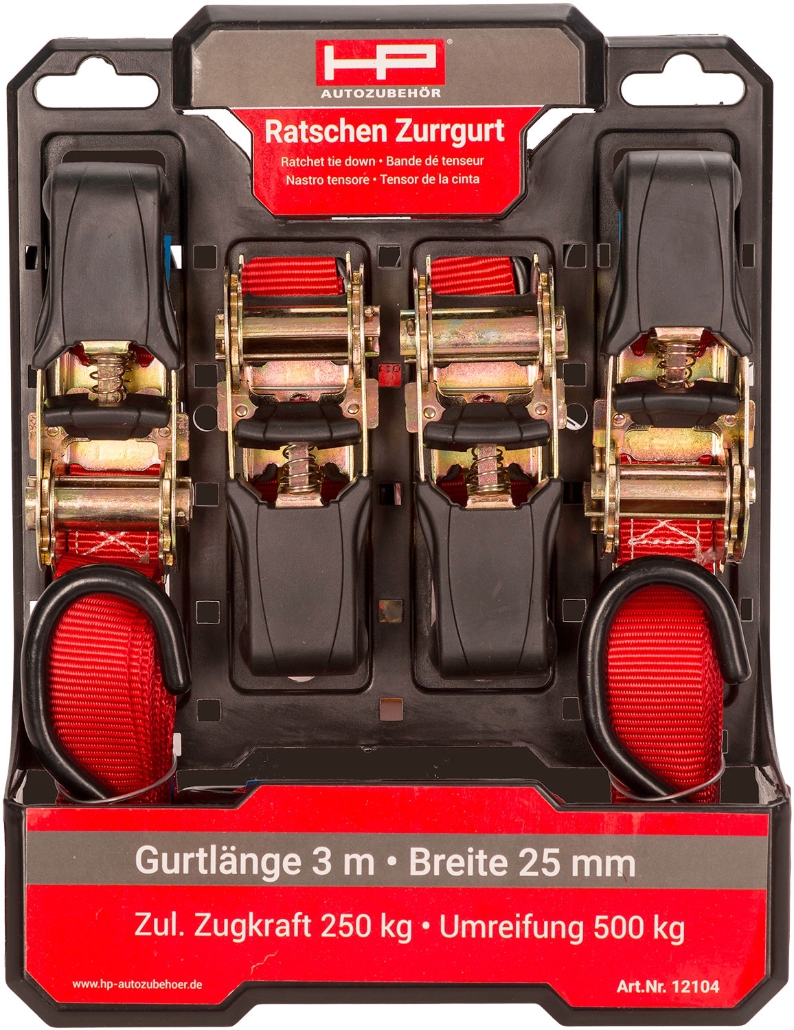 HP Ratschen-Zurrgurt-Set mit Haken 4 Stück a 3 Meter