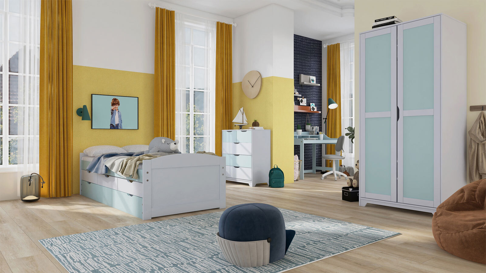 Drehtürenschrank KILIAN 92 x 205 cm weiß/ pastellgrün