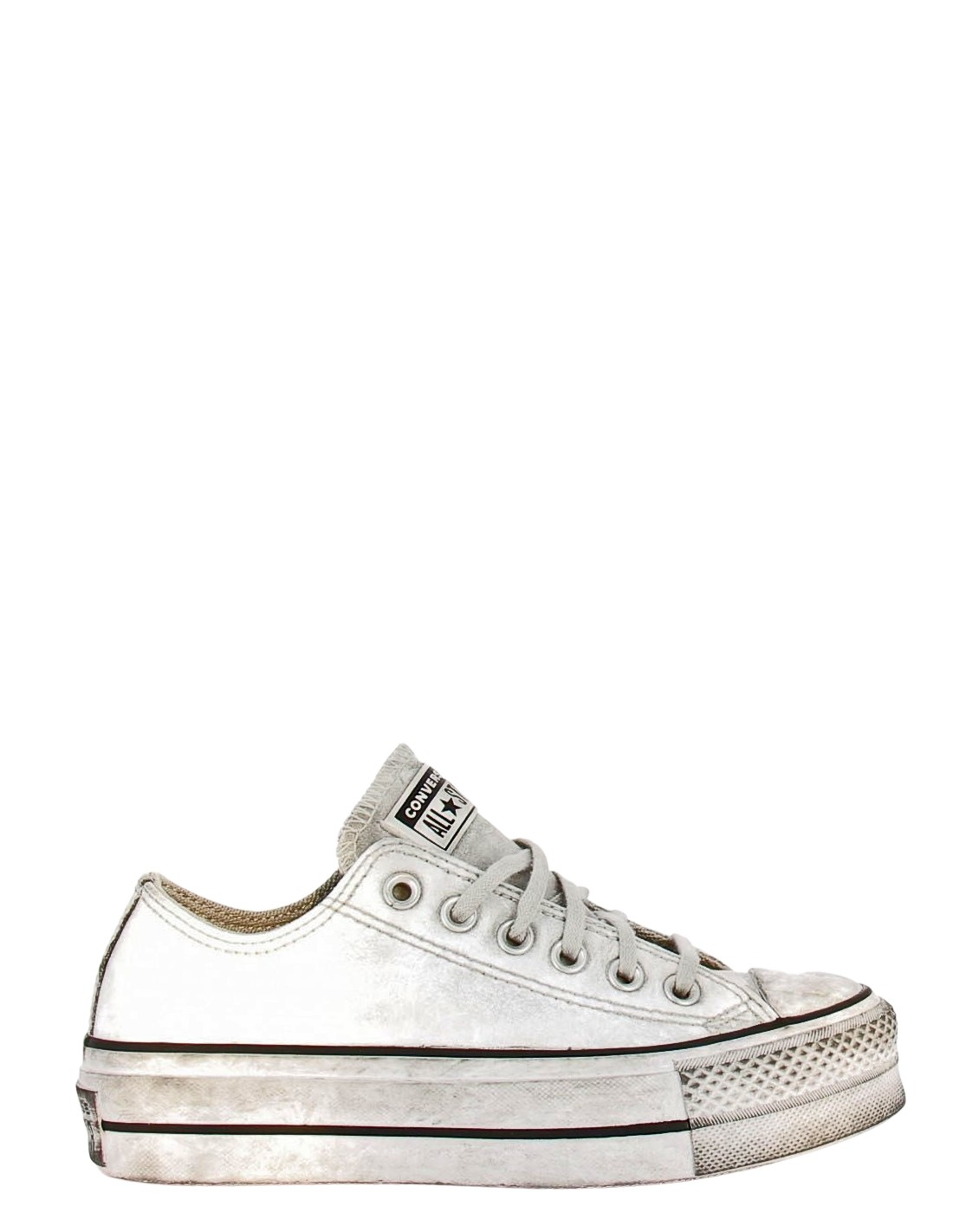 converse sneakers compensées basses femme ctas lift leather ox cuir blanc effet vieilli