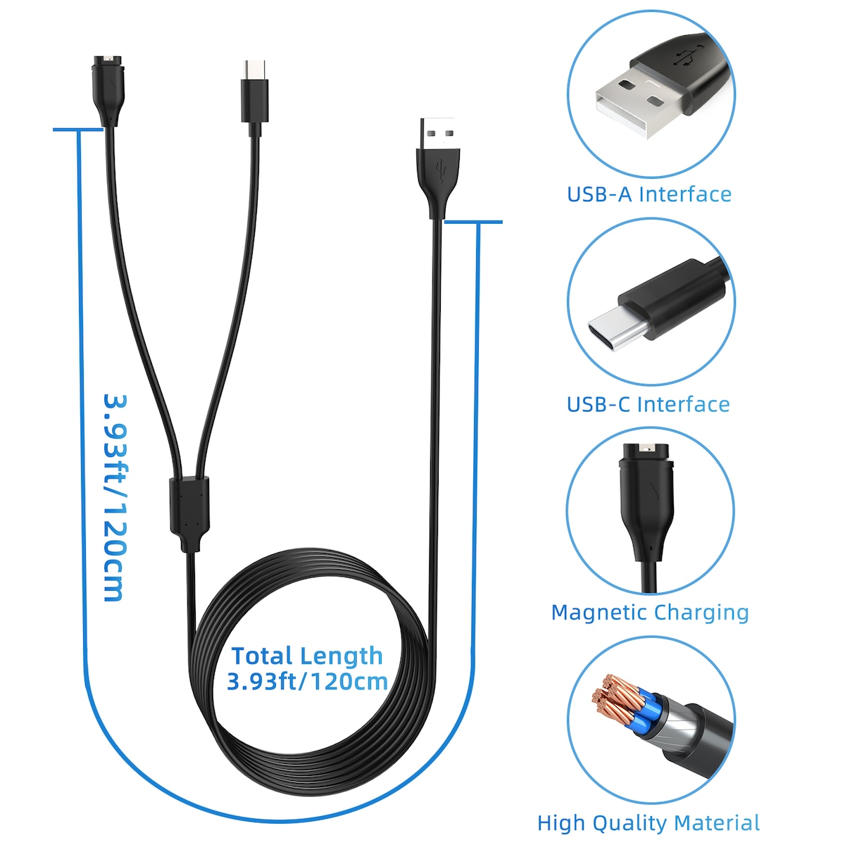 Llader for USB-C mobiltelefon og sportsklokke Sort