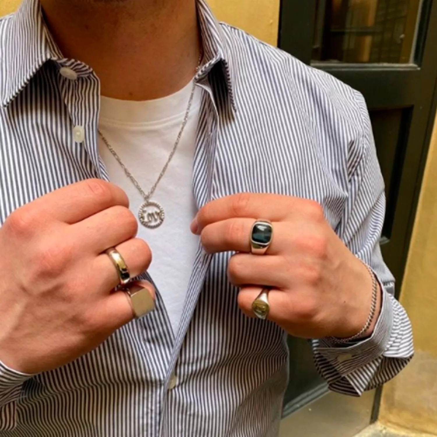 IX Studios Cushion Signet Marble Ring 22 kt. Sølv DMN0282RHGRMA