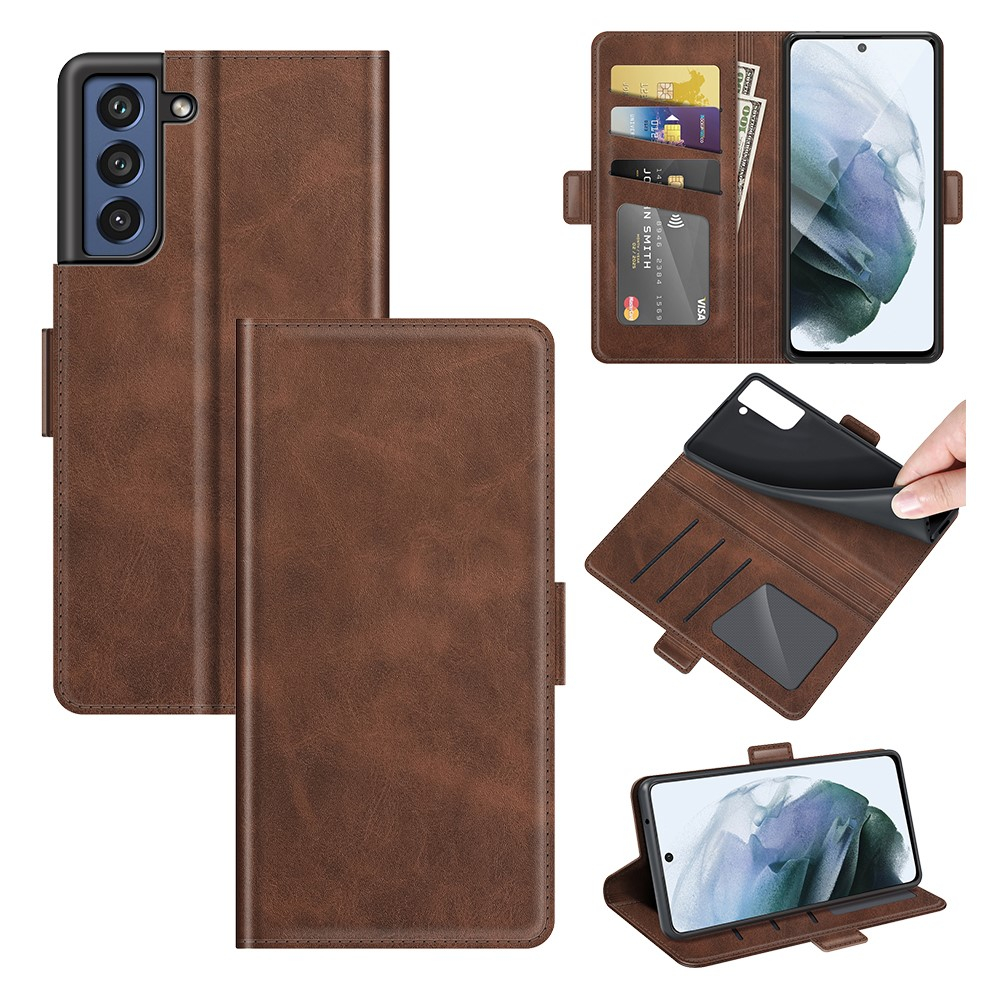 Samsung Galaxy S21 FE 5G Vintage Leder Tasche Flip Cover Fashion Design - Braun