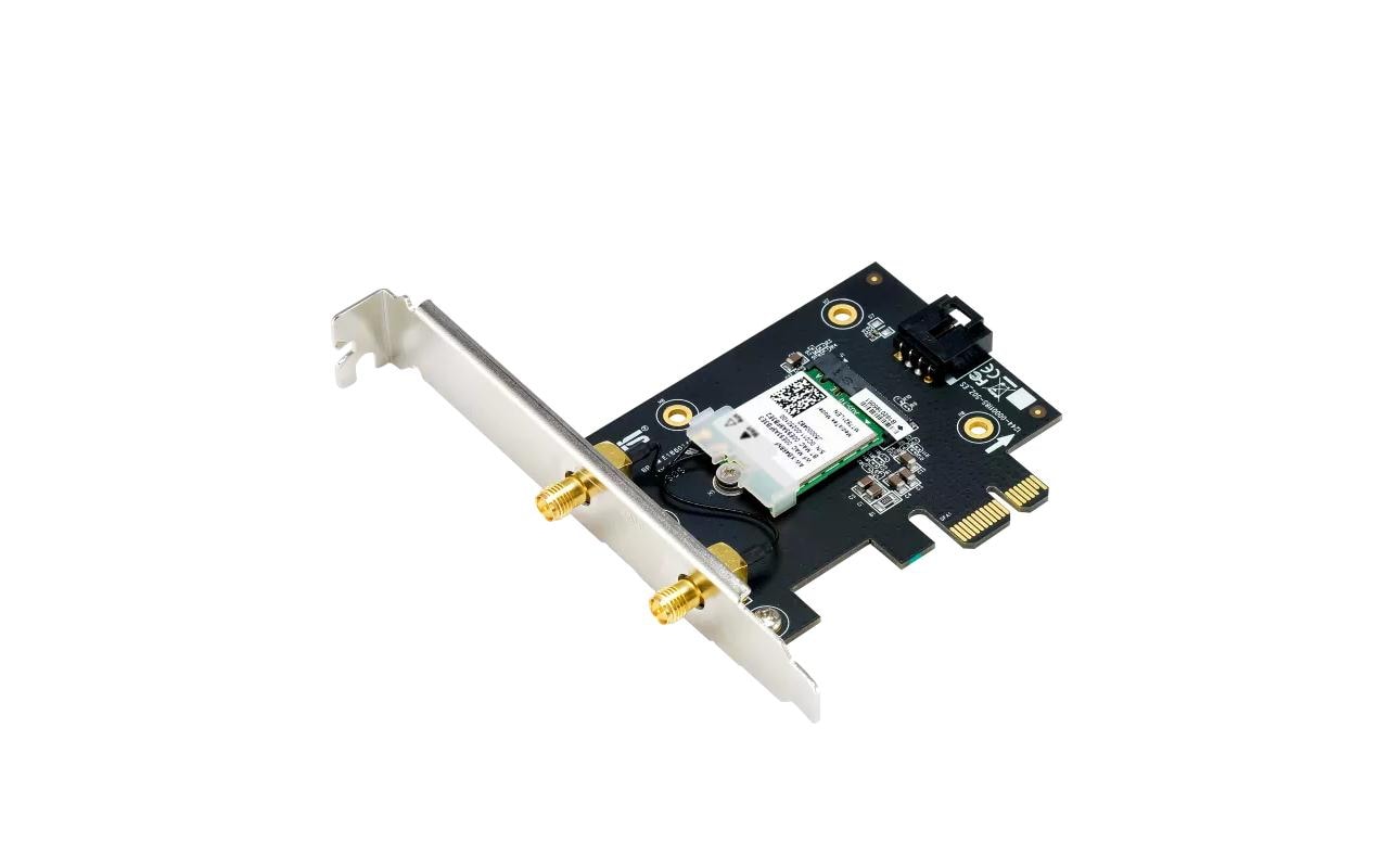 WLAN-AX PCIe Adapter PCE-AXE5400 WiFi-6EWiFi 6E PCI-E Adapter mit 2 externen Antennen. Unterstützt 6GHz Band, 160MHz, Bluetooth 5.2, WPA3 Netzwerksicherheit, OFDMA und MU-MIMO