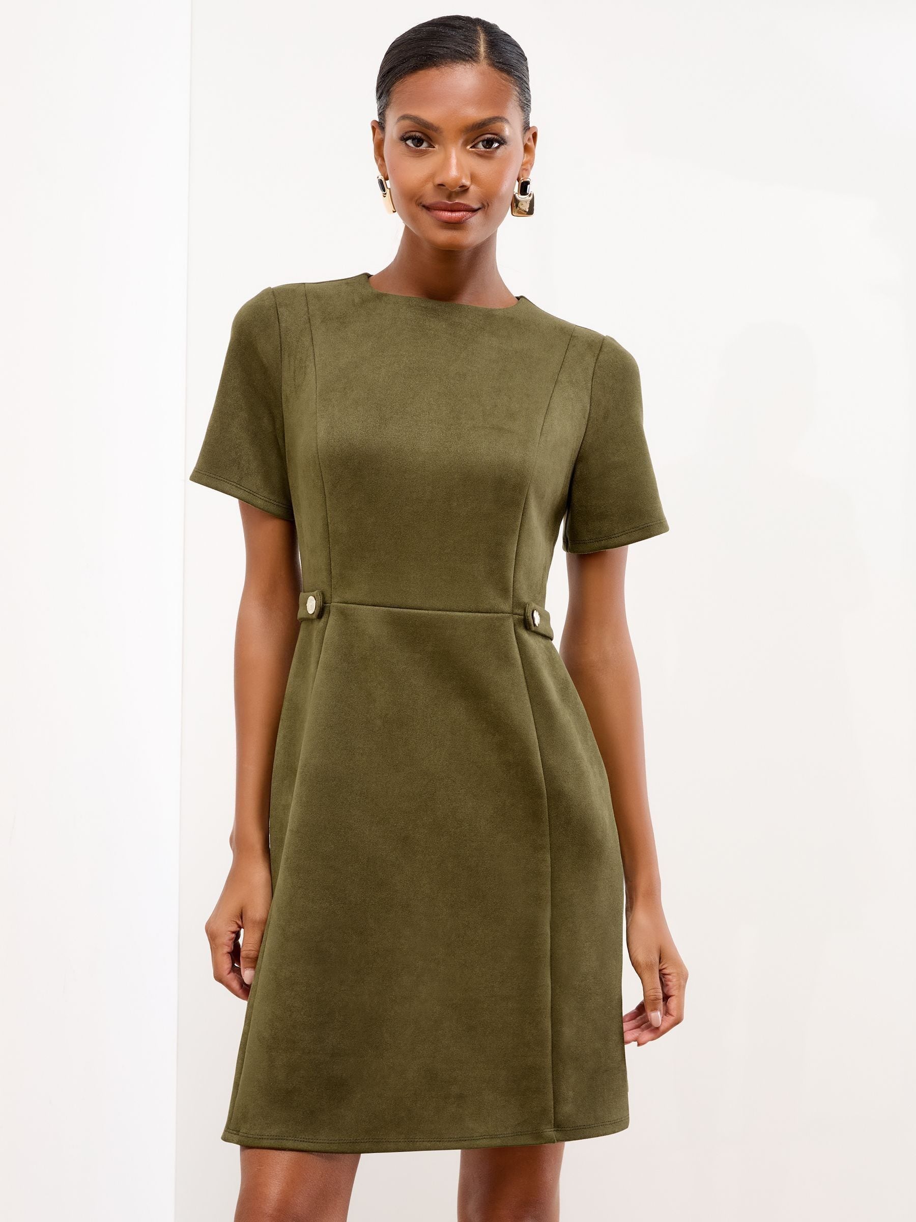 Lipsy Mini Suede Military Button Shift Dress